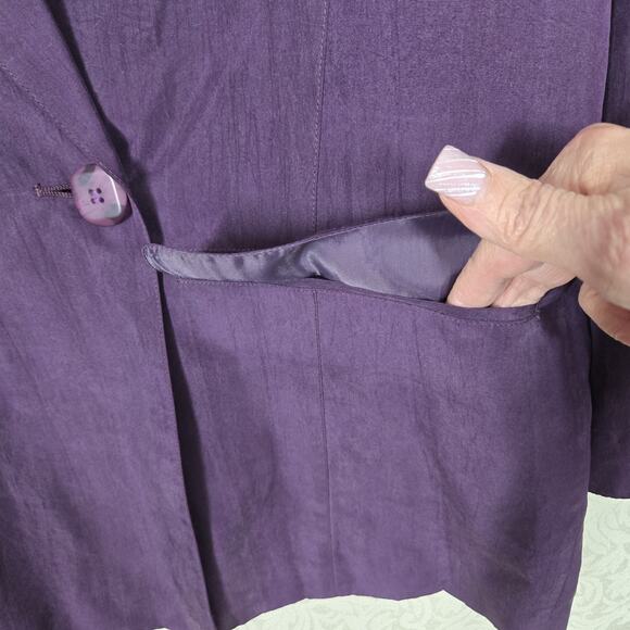 Linea Milano Pure Silk Jacket Blazer sz 12 US Purple Pockets Double Breasted - Picture 6 of 16